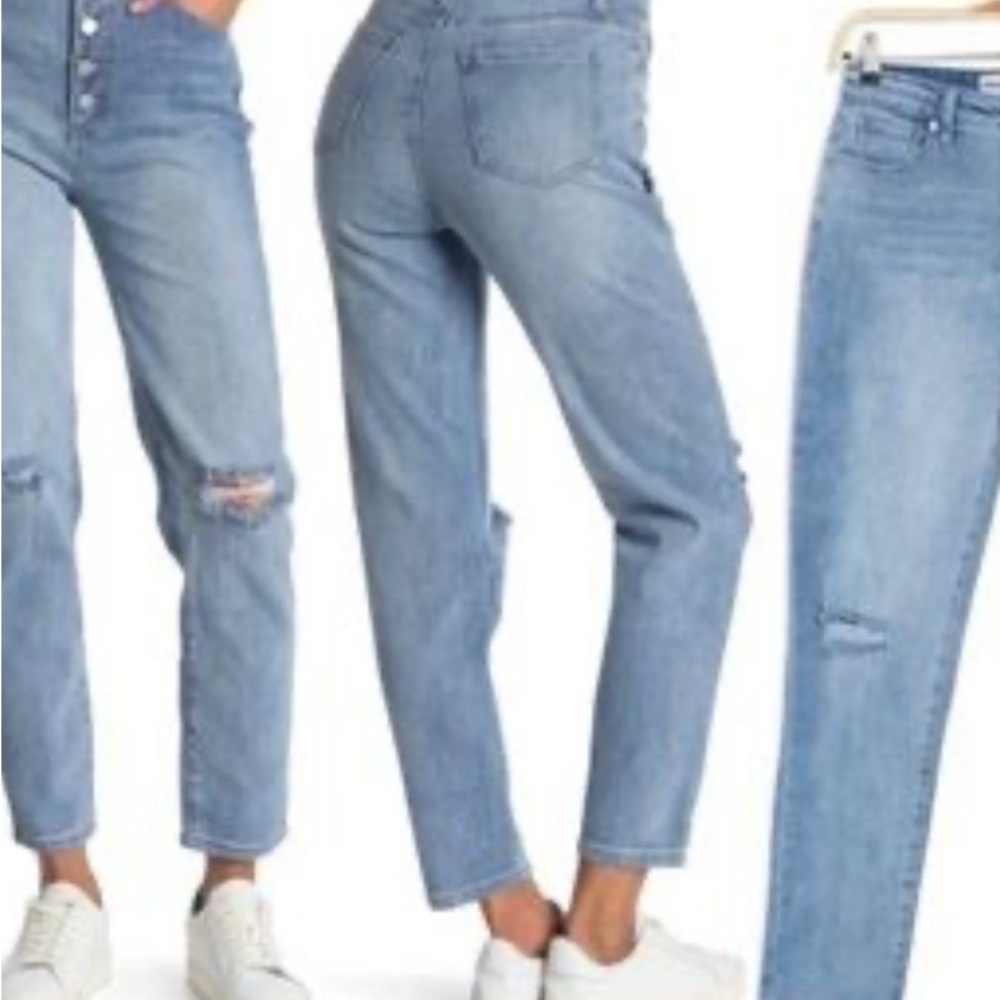 Abound Blue Straight Leg Mom Jeans with Distressed Details